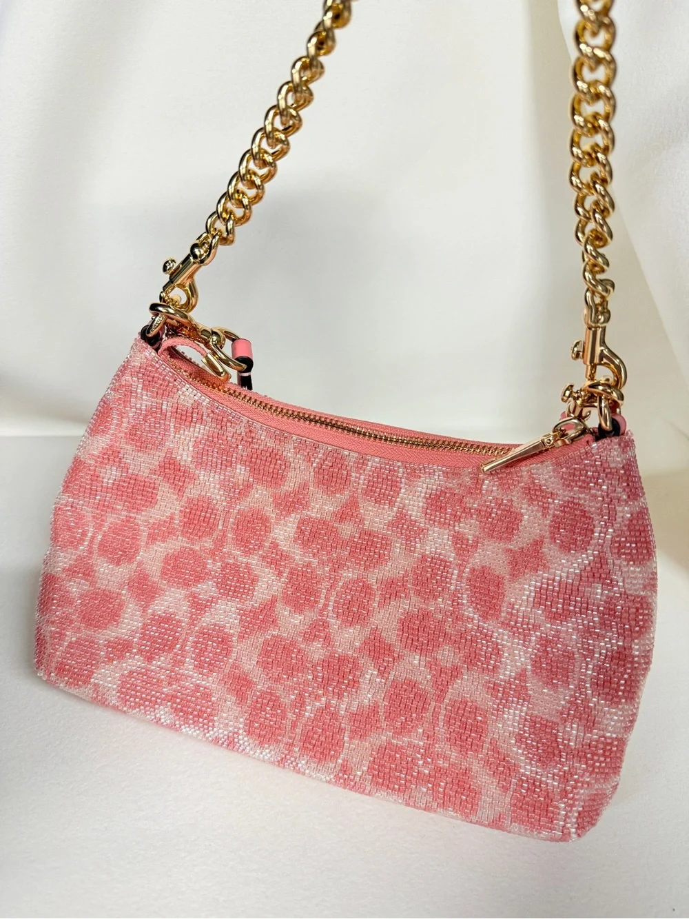 NWT Coach Teri Shoulder Bag In Signature Beaded Satin CET14 pink